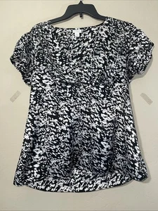 Dressbarn Babydoll women's Top Size L Black White - Picture 1 of 7