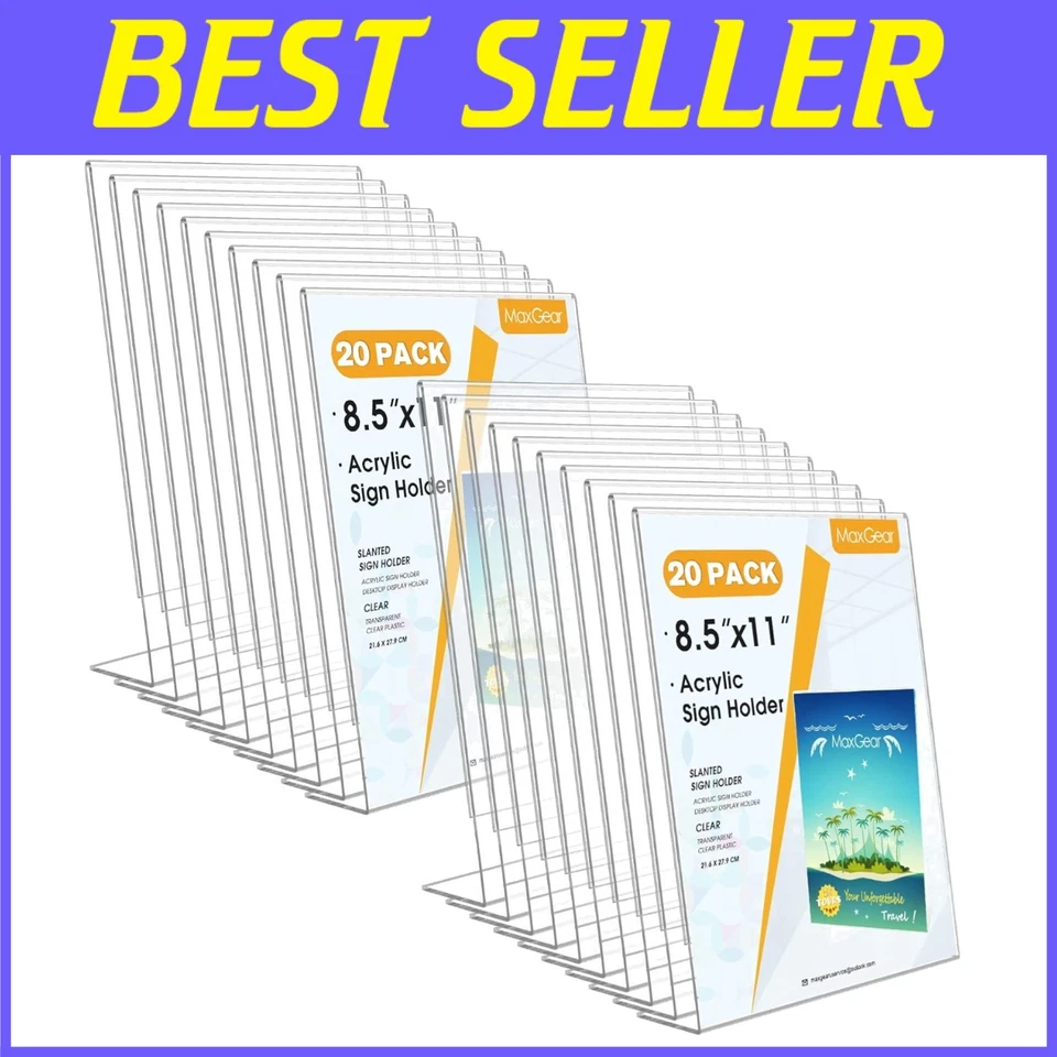 20 Pack Acrylic Sign Holder 8.5x11 Clear Stand - Image 1 of 4