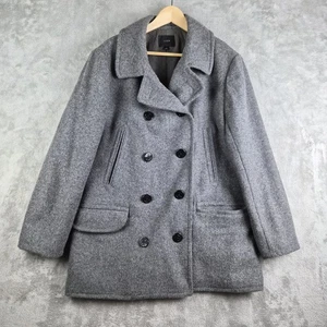 J Crew Peacoat Jacket Mens Large Gray Wool Primaloft Double Breasted Heavy Thick - Picture 1 of 16