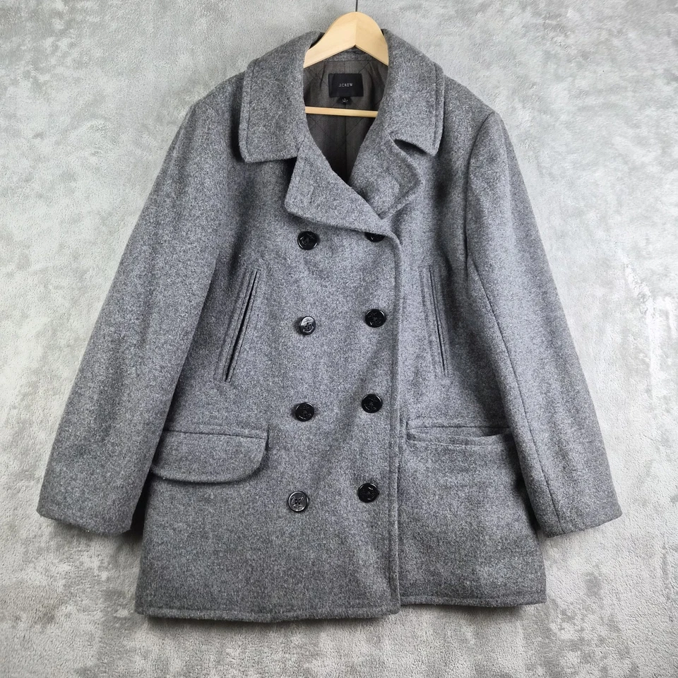 J Crew Peacoat Jacket Mens Large Gray Wool Primaloft Double Breasted Heavy Thick - Image 1 of 4