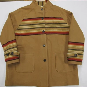 Abrigo Pendleton Mujer 2XL Marrón 100% Lana Virgen Rayas Jacquard Bolsillos - Imagen 1 de 12