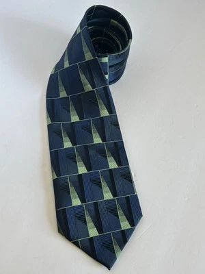 Pierre Cardin 100% Silk Tie Blue Green Geometric Pattern Necktie Hand Made - Image 1 of 4