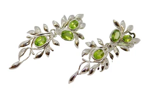 Pair of Sterling Silver Faceted Peridot Long Drop Clip-On Earrings Vintage c1970 - Picture 1 of 5
