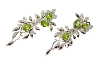 Pair of Sterling Silver Faceted Peridot Long Drop Clip-On Earrings Vintage c1970 - Image 1 of 4