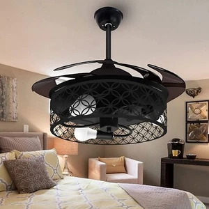 Retractable Ceiling Fan with Light and Remote Control, Small Ceiling Fan 36 inch - Picture 1 of 7