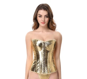 Corsetto Basco Cincher Lingerie Bustier Paillettes Lucido Oro Argento Corpo Shaper Osso - Foto 1 di 23