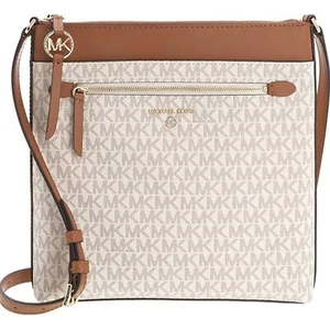 Michael Kors Jet Set Charm Large North/South Flat Crossbody Vanilla/Acorn One Si - Picture 1 of 8
