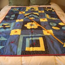 One of a Kind Machine pieced & Hand Tied Sampler Quilt Yellow Blue Red 41 X 59
