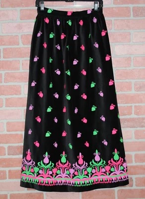 MALBE Couture Vintage Black Velvet Skirt Embroidered MOD Art Deco Womens Small Foto 1 de 4