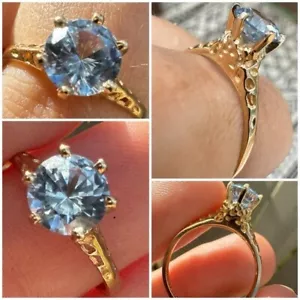 Vintage Art Deco Ring massiv 10k Gelbgold echt Aquamarin - Bild 1 von 14