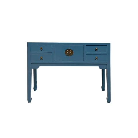 Chinese Pastel Venice Blue 4 Drawers Slim Narrow Foyer Side Table cs7596 Cover