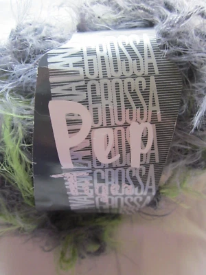 Lana Grossa Pep Tiger Eyelash Yarn #512 Grey / Lime Green ~ 1.75 oz. - Image 1 of 4