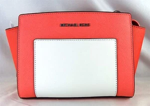 Michael Kors Medium Selma Pocket Colorblock Coral Messenger Crossbody Bag - Picture 1 of 10