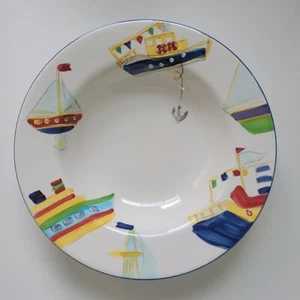 Set of 2 Yacht Race by Studio Nova Rim Soup Bowls Boats Blue Trim SH305, 8 3/4" - Picture 1 of 7