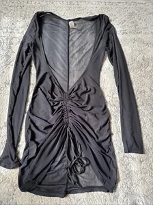 FASHION NOVA RUCHED MESH COVER UP DRESS sz XS BLACK SWIMSUIT COVER UP - Picture 1 of 4