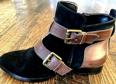 Kelsi Dagger Black/Brown Suede Cap Toe Buckled  Booties Boots Shoes Women's 8.5M - Image 1 of 4