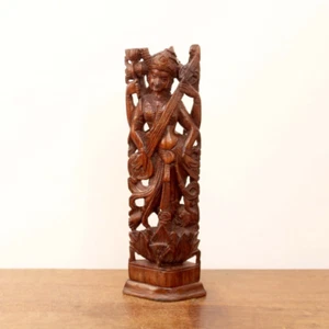 Saraswati Statue Antik Hindu Göttin Skulptur Holz Haus Tempel Deko Idol - Bild 1 von 5