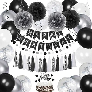 Birthday Decorations for Men | Black and Silver Happy Birthday Party Decorations - Picture 1 of 6