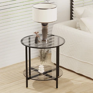 20” round Coffee Table with Storage 2-Tier, Accent Table,Cocktail Table with Tem - Picture 1 of 12
