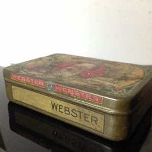 WEBSTER CIGAR CO.1930'S INCERNIERATO WEBSTER CLARO ANTICO CONTENITORE LATTA TABACCO - Foto 1 di 11
