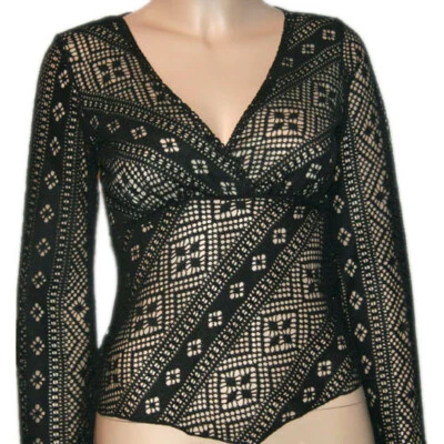 YS女式V领上衣长袖半透明钩针编织 — 第 1/4 张图片