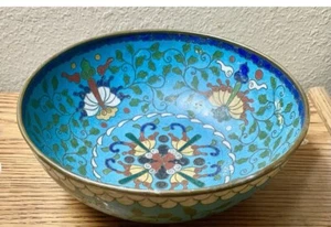 CUENCO DE ESMALTE CLOISONNE ANTIGUO FLOR ASIÁTICA PLATO CHINO CHINA 7 "X 2 3/4" de alto - Imagen 1 de 4