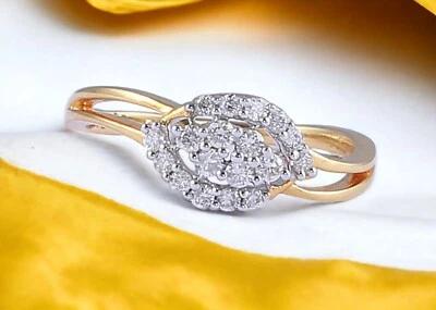 0,30 Cts Ronde Brillante Taille Naturel Diamants Fiançailles Bague 18K Or jaune - Photo 1/4