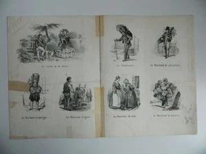 gravure suite figures caricature métiers de rue Litho. DESTOUCHES XIXe - Imagen 1 de 3