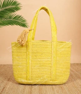 Stroh Strand Schultertasche handgefertigte gewebte Handtasche Damen böhmische Sommertasche - Bild 1 von 3