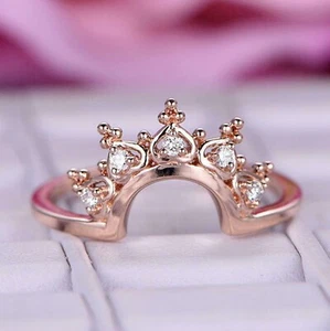 Round Cut Simulated Diamond 925 Silver Wedding Band Ring In 14k Rose Gold Plated - Picture 1 of 6