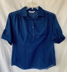 VTG 80s..BLUE & WHITE POLKA DOT..BLOUSE / TOP..WOMEN LARGE - Picture 1 of 4
