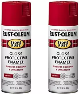 Stops Rust Spray Paint, 12 Ounce, Gloss Sunrise Red, Pack of 2 - Picture 1 of 12