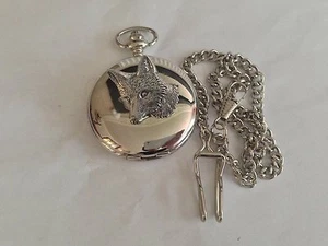 A6 Fox Head 1 polished silver case mens GIFT quartz pocket watch fob - Picture 1 of 1