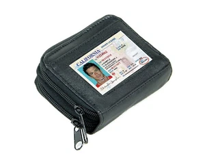 Black Zip Around Business Credit ID Card Leather Women Wallet Organizer Purse - Picture 1 of 7