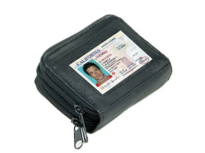 Black Zip Around Business Credit ID Card Leather Women Wallet Organizer Purse - Image 1 of 4