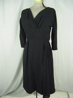 LESLIE FAY ORIGINAL Vtg 60s Black Crepe Dress w/ Drapery front-Bust 38/S - Image 1 of 4