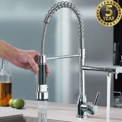 Modern Pull Out Kitchen Sink Mixer Taps Mono 360° Dual Spout Single Lever Chrome - Image 1 of 4