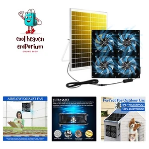 Solar Exhaust Fan for Chicken Coop & Powered Fan with 25W Solar Panel & 4-Pac... - Picture 1 of 8