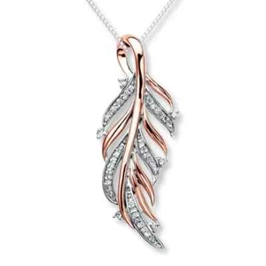 2Ct Round Cut Simulated Diamond Fancy Feather Charm Pendant 14k Rose Gold Plated - Picture 1 of 10