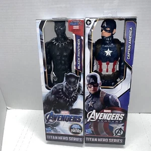 Marvel Avengers Endgame Captain America & Black Panther 12" Titan Heroes Figure - Picture 1 of 8