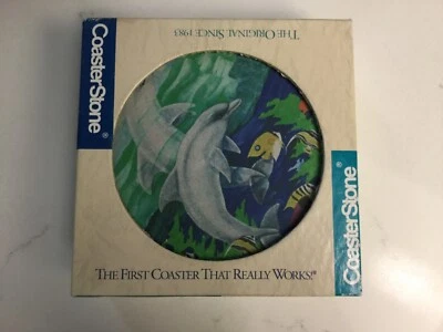 Vintage CoasterStone Absorbent Coasters - Set Of 4 - Dolphins & Marine Life - Image 1 of 4