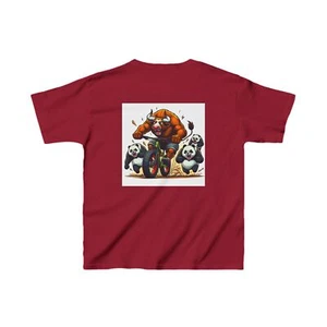 Cartoon Ox Biker Kids T-Shirt Red Tee Purple Animal Shirt Unique Gift - Picture 1 of 3