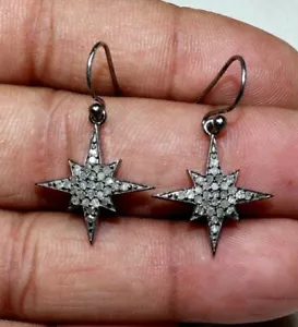 Pave Diamond Star Burst Earring 925 Silver Diamond Birthday Charm Earring Gift. - Picture 1 of 12