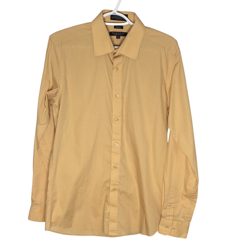 Camisa de vestir ajustada Marquis Signature para hombre talla 15/15,5 34-35 amarilla LS oficina Foto 1 de 4