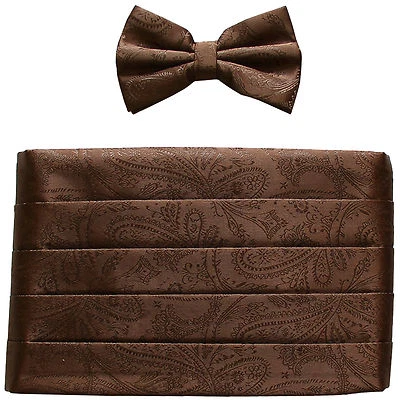 NUEVO en caja 100% poliéster paisleys cummerbund y pajarita conjunto boda marrón Foto 1 de 4