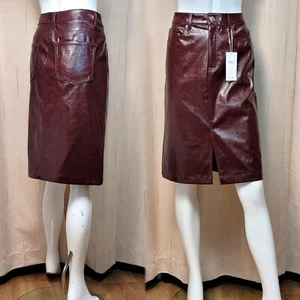 M&S Vinyl Kunstleder knielanger A-LINIEN ROCK ~ Größe 12 ~ OCHSENBLUT (UVP 35 €) - Bild 1 von 6