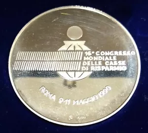 Zilveren penning 16e Wereldcongres Spaarbanken Rome 9-11 mei 1990 50 gram zilver - Picture 1 of 4