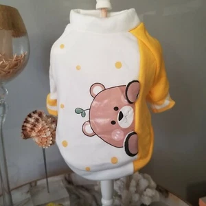 XS Puppy T Cup Dog Cute Baby Yellow And White Bear Warm Fleece Dress Top - Picture 1 of 2
