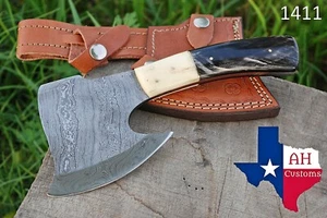 HAND MADE DAMASCUS ART HUNTING CLEAVER CHOPPER AXE KNIFE & BONE HANDLE AH 1411 - Picture 1 of 5