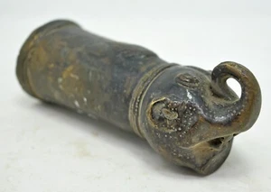 Antique Brass Elephant Shaped Chariot Handle End Original Old Engraved - Picture 1 of 5